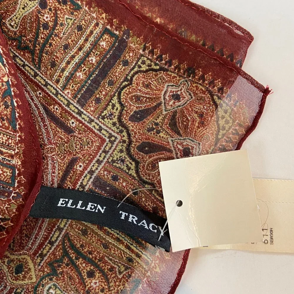 Vintage Ellen Tracy Geometric Paisley 100% Silk Scarf